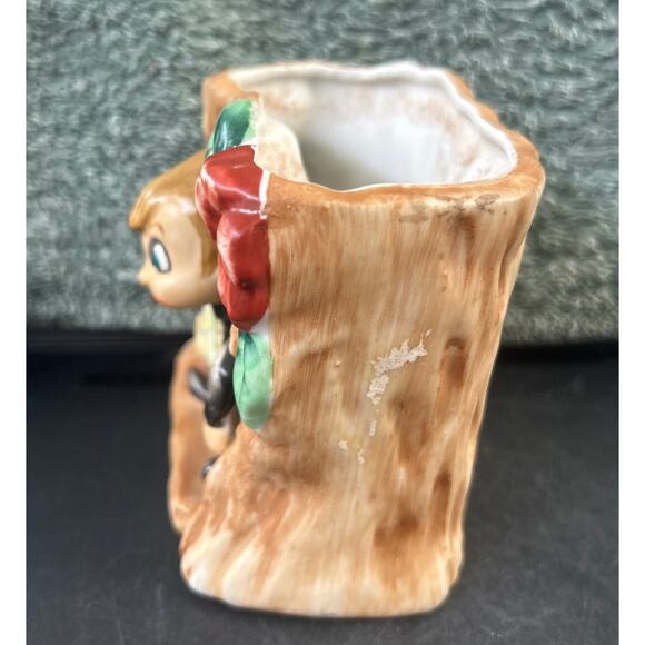 ACME China Planter Pixie Elf Crouching in Tree Stump Vintage Made in Japan - Picture 6 of 8